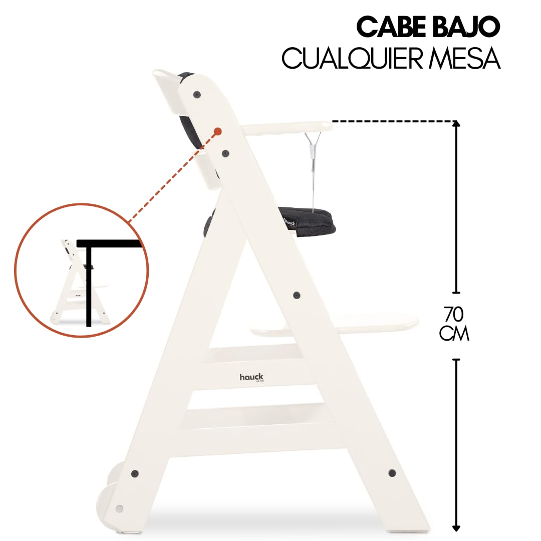 hauck Beta Newborn Set de Trona de Madera para Bebés - Tronas Evolutivas para Recién Nacidos con Hamaca Premium Cojín y Bandeja - Silla Alta Niños Comedor - Blanco