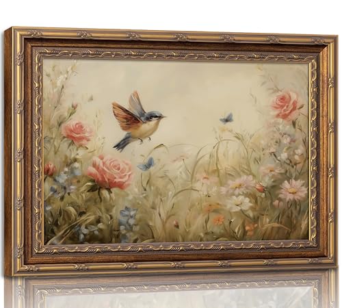 Vintage Gold Framed Bird Canvas Wall Art Vintage Plant Bird