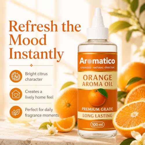 Image of AROMATICO Pure Orange Aroma Diffuser Oil with Long-Lasting Fragrance for Homes, Offices & Showrooms. Ideal for Diffusers, Reed Diffusers, Air-Purifiers & Candles 100 ml