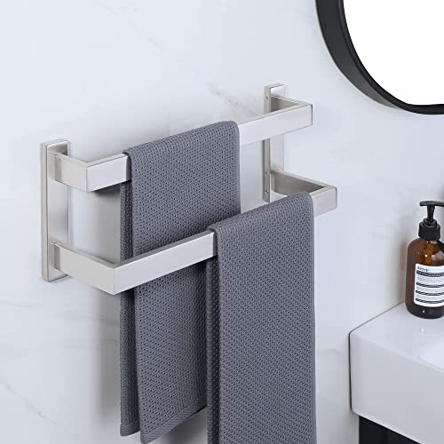 Sayayo Towel Rails Wall Mounted Bathroom Towel Holder 40CM Brushed Towel Rack with Double Towel Bars for Kitchen, SUS304 Stainless Steel, EGOY2400-LS