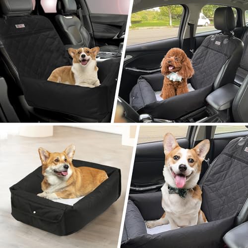 Hunde Autositz wasserdichte Waschbarer Rutschfester Auto Hundesitz Reisebett für kleine Hunde Hundetransport Vordersitz Tragbar Auto Hundebett mit Lagerung Tasche und Sicherheitsgurt