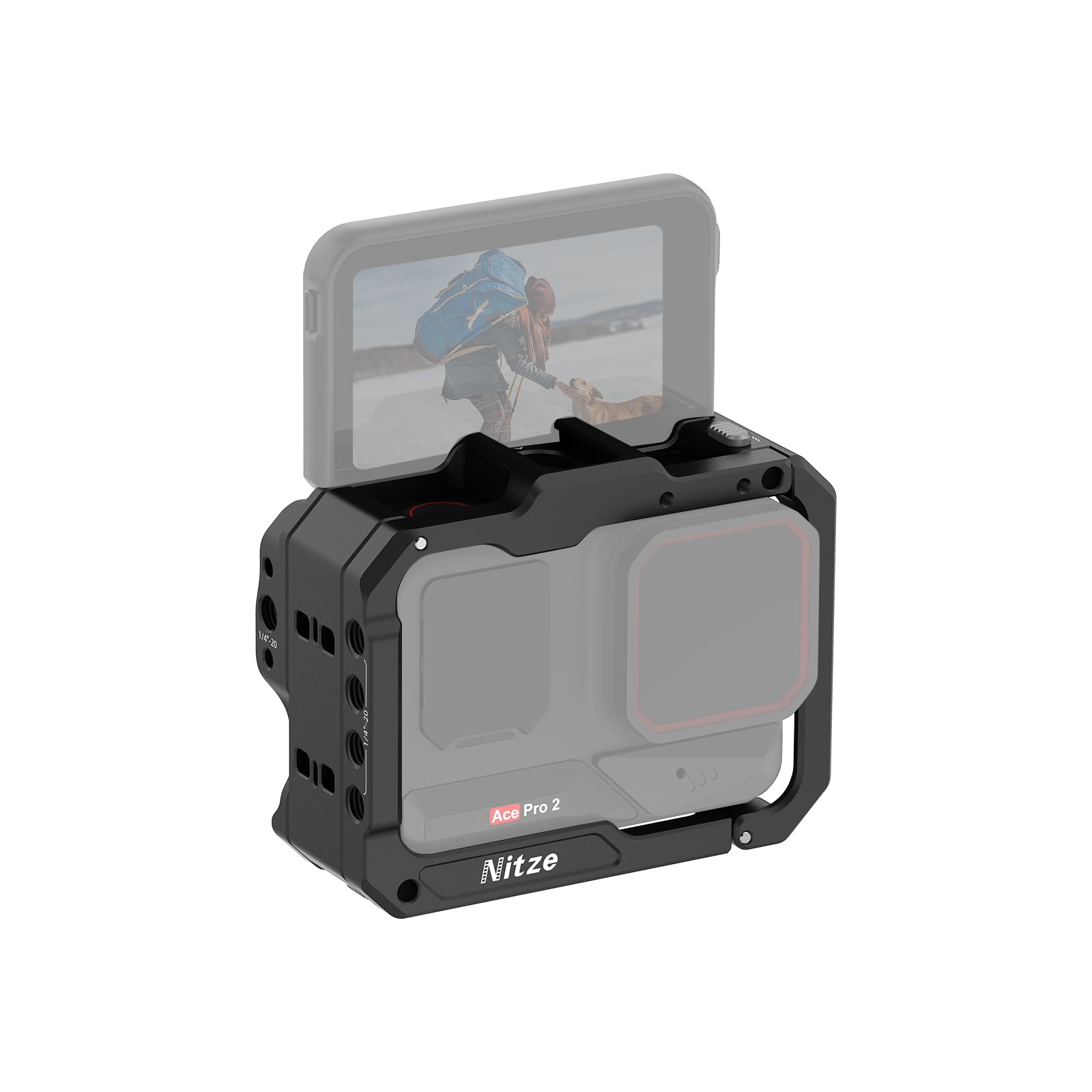 Nitze Gabbia per Insta360 Ace Pro 2/Ace Pro/Ace, Gabbia in Alluminio Verticale Orizzontale per Videocamera con Interfaccia Magnetica e Cold Shoe per Luce Video a LED - T-IN03A