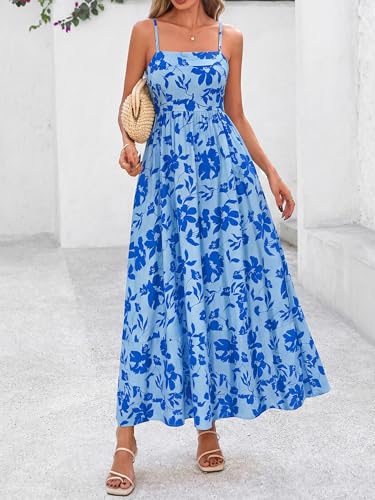 Image of PRETTYGARDEN Women Summer Maxi Dresses 2026 Spaghetti Strap Boho Floral Striped Wedding Guest Beach Vacation Flowy Long Dress