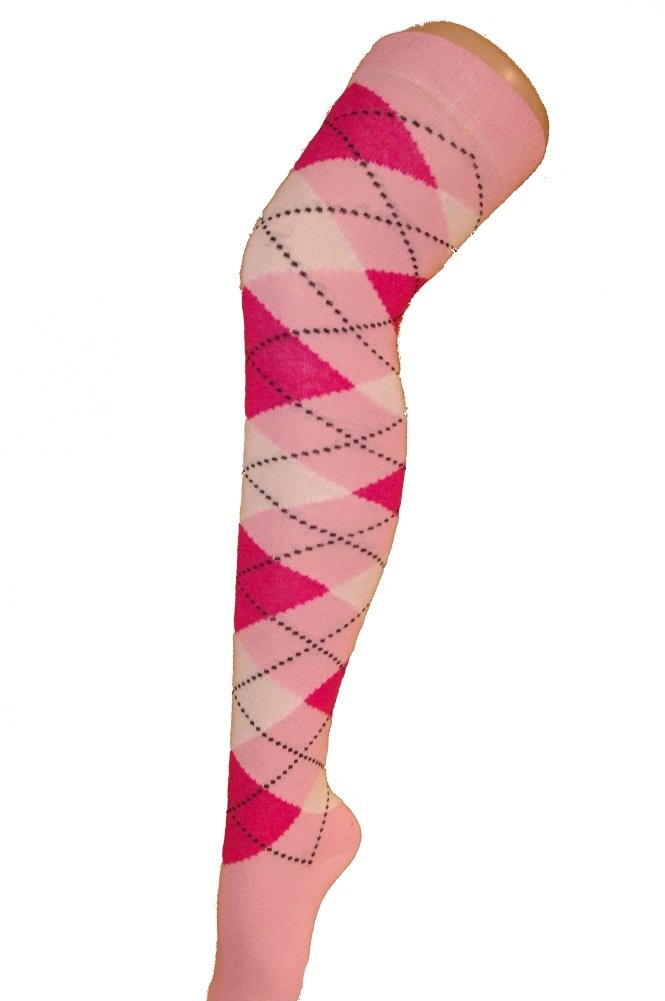 Light Pink Pink and White Argyle Patterned Over The Knee Socks
