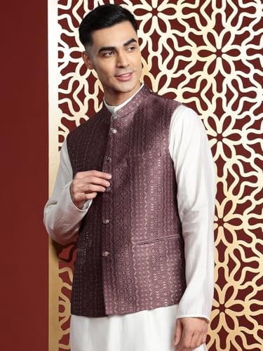 Image of MANQ Men's Kurta With Churidar & Ethnic Motifs Nehru Jacket Set For Wedding, Festival & Formal Occasions