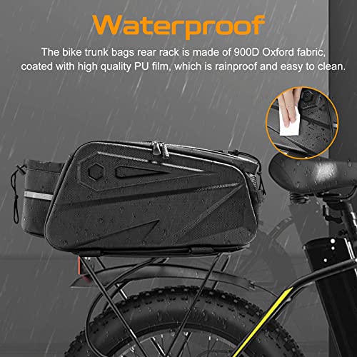 Monosmit Bike Rack Bag - Bike Trunk Reflective Rear Bag, 10L Capacity Waterproof Bike Carrier Backseat Bag, Double Water Resistant Zipper, Cycling Back Seat Cargo Pouch With Strap & Rain Cover #TOP2