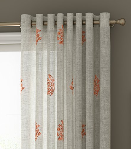Image of Curtain Label Set of 2 Jaisalmer Sheer Printed Cotton Eyelet Curtain - 4.5 X 9 Ft, Red