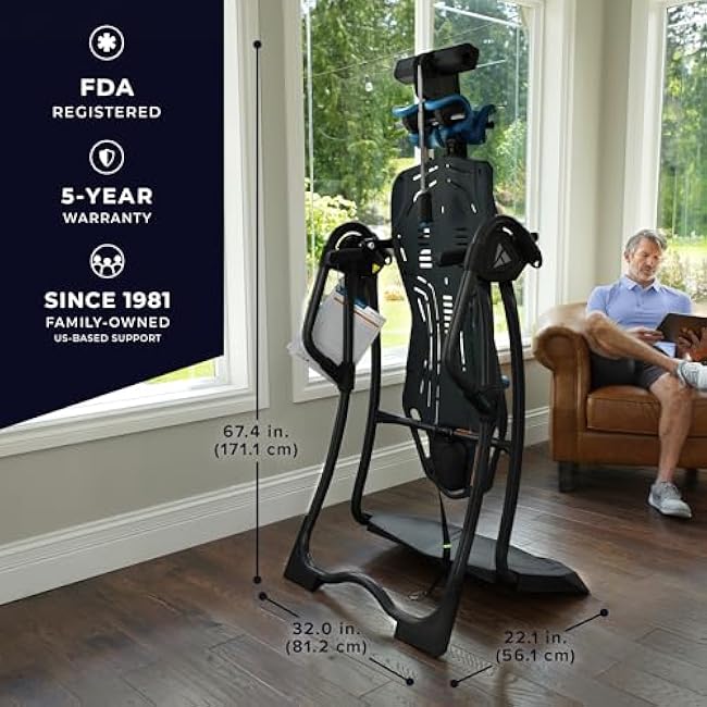 Teeter FitSpine LX9 Inversion Table, Deluxe Easy-Reach Ankle Lock, Decompression Surface for Back Pain Relief, Integrated Accessories, UL Safety Certified, Heavy-Duty 300 lb Capacity, FDA Registered