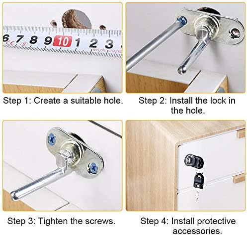 KBNIAN 2 Pcs Drawer Lock, Plunger Lock with Key Zinc Alloy File Cabinet Lock Cupboard Cam Lock Cabinet Door Locks for Filing Cabinets Wardrobe Display Cabinet Furniture (Silver)