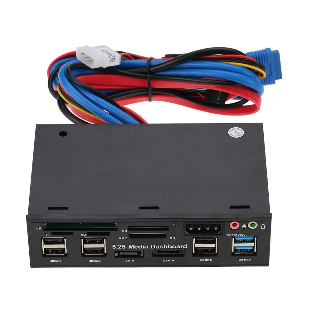 Scheda di memoria multifunzione USB 3.0 Hub eSATA SATA Lettore di schede interne PC Media Dashboard Media Pannello frontale per SD MS CF TF M2 Schede di memoria MMC Adatto a 5,25 "