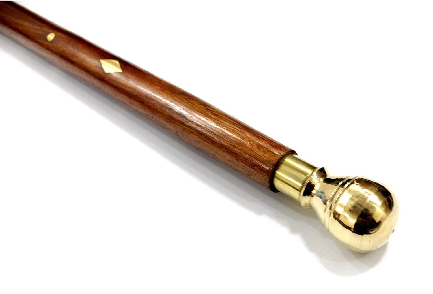 Wooden Brown Walking Stick,Sheesham Wood with Brass Work Morning Wooden 24-inch Length-image-0