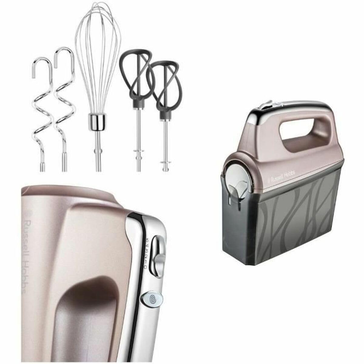 Russell Hobbs Handmixer [Handrührgerät inkl Aufbewahrungsbox für Zubehör] Swirl Quartz (4 Geschwindigkeitsstufen + Turbofunktion, 2 Helix-Rührbesen aus glasfaserverstärktem Nylon, 2 Knethaken)25892-56