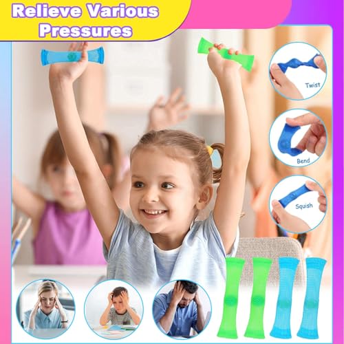 20 Stück Fidget Toys Set - 12 Fidget Ring 4 Akupressur Ring 4 Gewebter Netzschlauch, Skills Set, Sensorik Spielzeug, Anti Stress Spielzeug, für Anxiety ADHD Stresslinderung