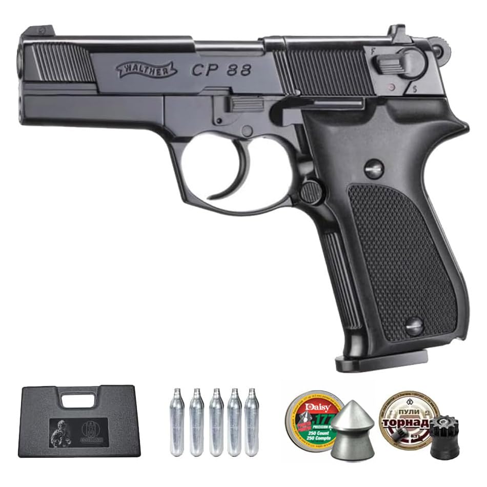 Walther CP88 (4,5mm) | Pistola de Aire comprimido de balines semiautomática + maletín + CO2 y perdigones