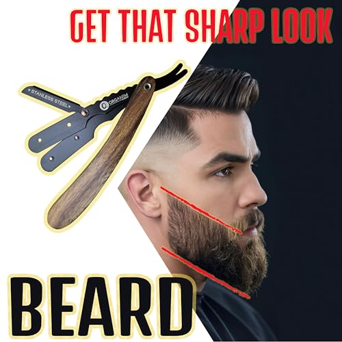 Image of Barber Shaving Razor for Men with Wooden Handle | Stainless Steel Clip Head Razor for Salon and Home Grooming | Manual Beard Shaving and Trimming Razor for Barbers (Black)