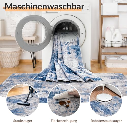 INOVADAY Abstrakt Waschbarer Teppich 120x180 cm Blau/Grau – Ansicht 4