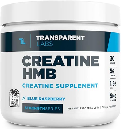 Transparent Labs Creatine HMB - Monohidrato de creatina en polvo con HMB para crecimiento muscular, mayor fuerza, mayor producción de energía y