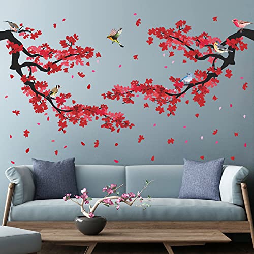 Vinilos decorativos flores rojas y ramas 3D para pared miniatura 4