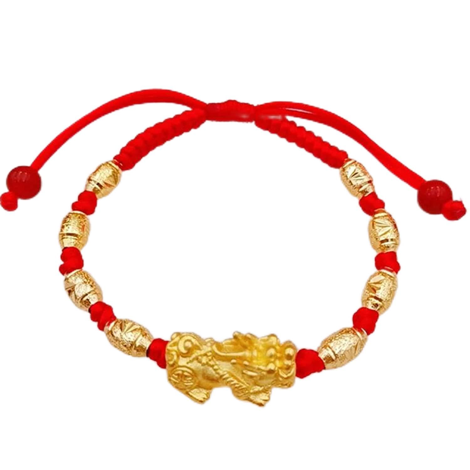NZpost Pulsera de la Riqueza, Pulsera Pixiu, Pulsera de Hilo Rojo, Pulsera de amuletos de la Suerte para Mujeres y Hombres, Amuleto para alejar los Malos espíritus, cinabrio Ajustable Rojo/Negro