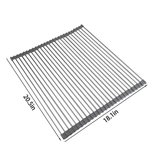 Image of Ahyuan Roll up Dish Drying Rack Over The Sink Kitchen Roll up Sink Drying Rack Portable Dish Drainer Foldable Dish Drying Rack (Warm Gray, 20.5''X19.7'')