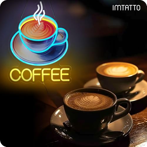 Image of Coffee Neon Sign for Business, USB Powered Dimmable Bright Signs for Coffee Shop Bar Station (16.5 X 12.6 in)