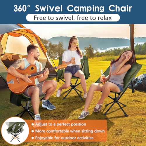 Image of Raynesys Portable Camping Chair 1 Pack, 8 Seconds Quick Setup Folding Camping Chair, Flexible 360 Rotation, 3.8Lb Lightweight Travel Chairs for Easy Carry to Hiking, Sporting, Beach, Army Green