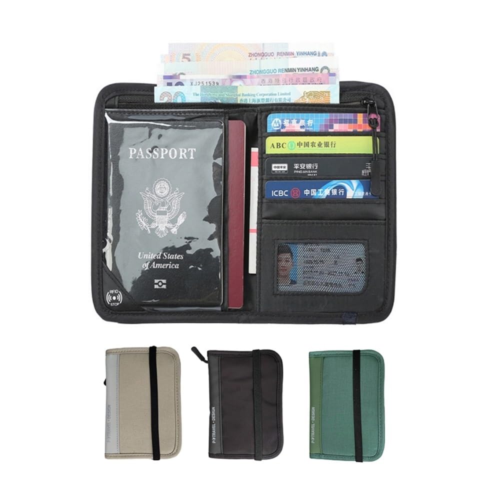 Cartera de viaje impermeable para pasaporte, multifuncional, pequeña, para tarjetas de crédito, bolsa de almacenamiento portátil para documentos, Green, Talla única