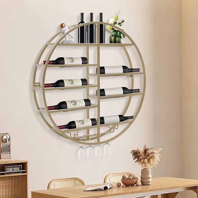 Étagère à vin murale ronde support métal bouteilles design