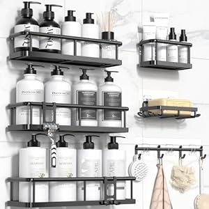 YASONIC Shower Caddy, 6 Pack Large Capacity Shower Organizer with Soap Holder and 12 Hooks, Rustproof Shower Shelves for Inside Shower, No Drilling&Sleek Bathroom Organizers and Storage