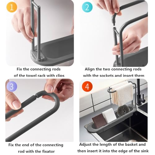 Organizador ajustable para fregadero de cocina con soporte para toallas miniatura 3