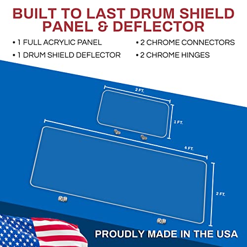Pennzoni 4Ft Single Panel Drum Shield W/ 2 Bright Chrome Hinges & 1 Deflector, Premium Clear Acrylic Panel, Drum Screen #TOP1