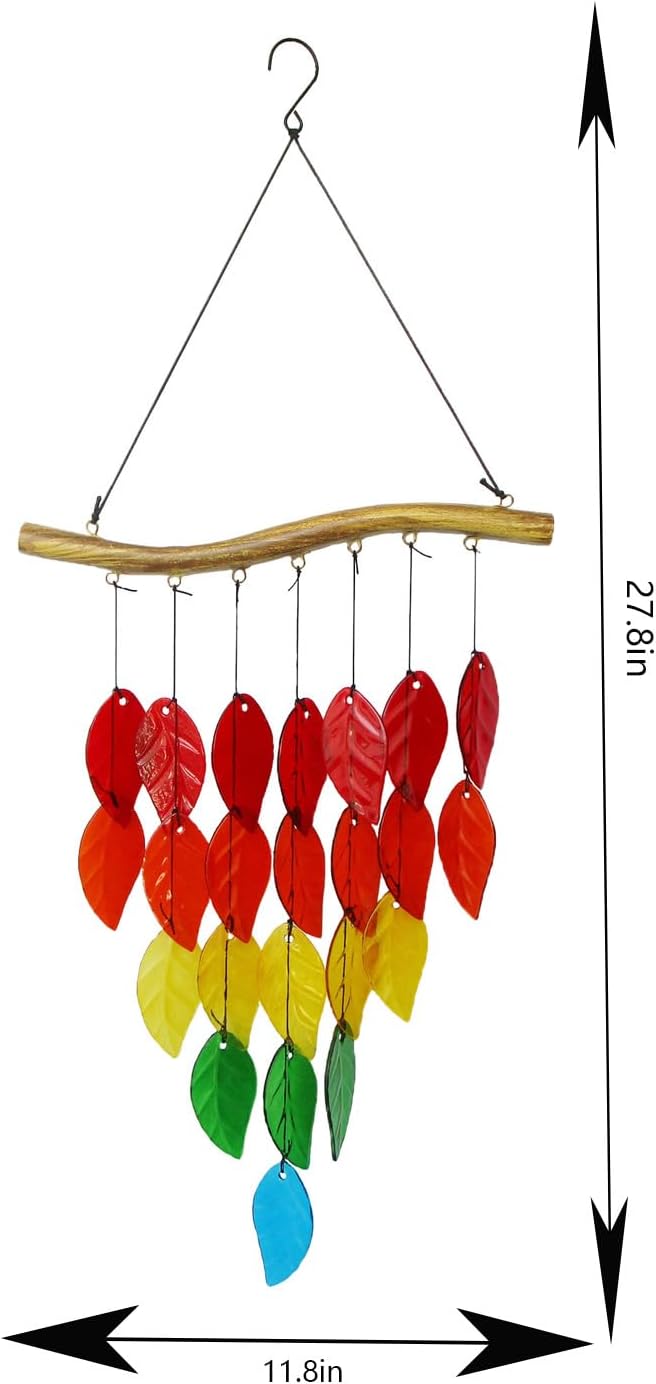 Handmade Stained Glass Leaf Wind Chimes - Indoor/Outdoor Hanging Decoration for Windows, Garden, Backyard