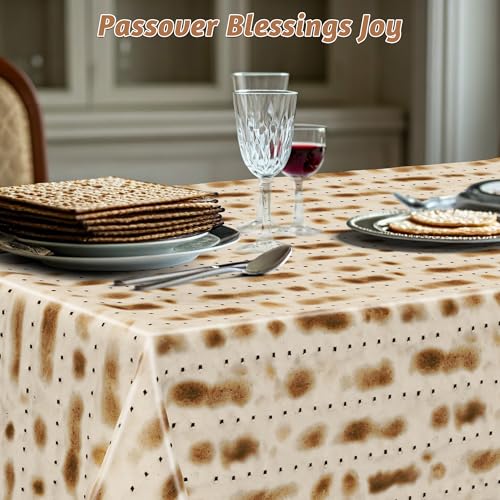 Image of 3 Pack Passover Decorations, 108 inch X 54 inch Passover Matzah Tablecloth, Disposable Plastic Seder Party Supplies, Rectangle Pesach Matzo Table Covers for Festival Holiday Party Home Dining Table Decor