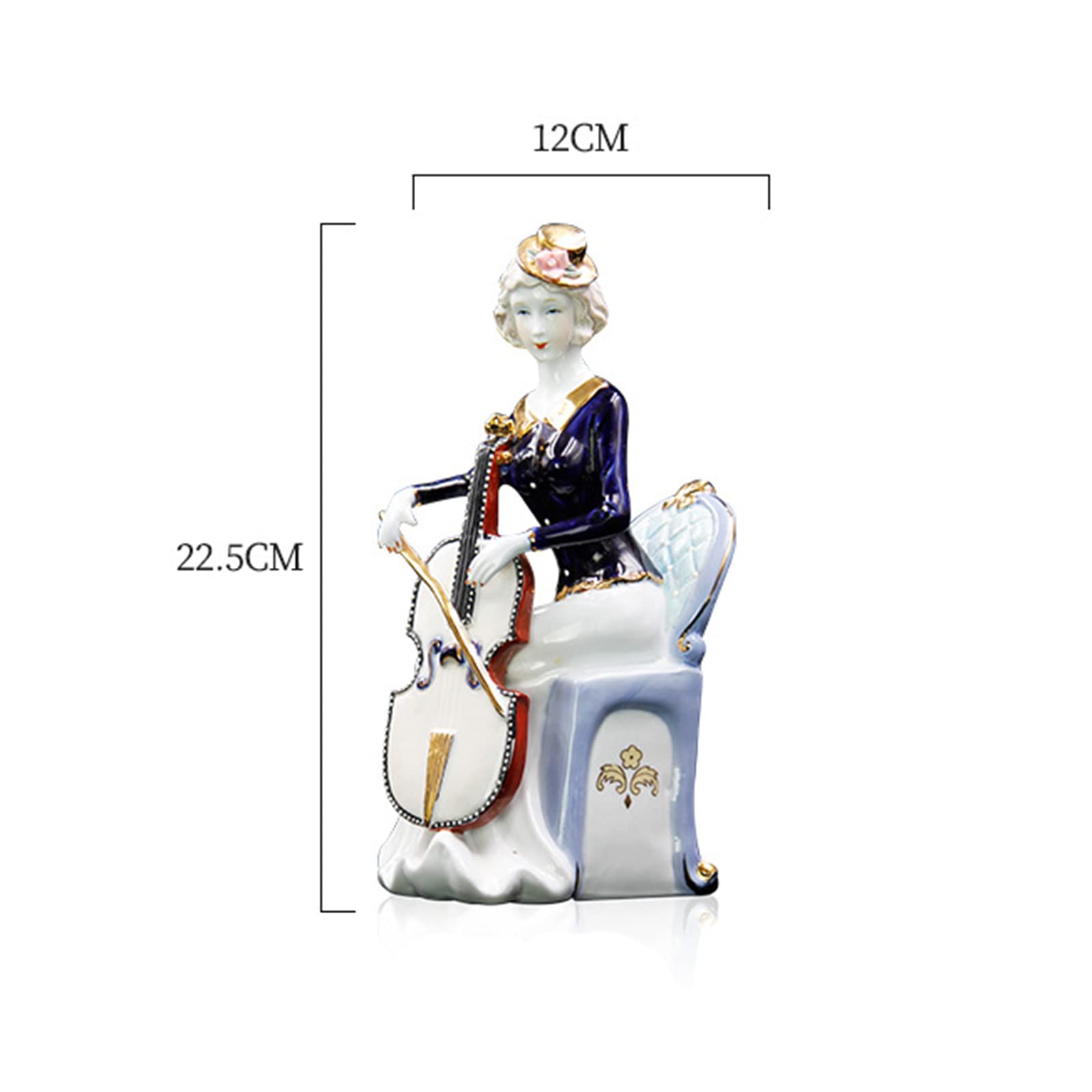 Gioca A Violino Figura Porcellana Seduta Elegante Ragazza Statua Violino Musica Scultura Domestica Desktop Ornamento per Musica Amante Regalo,Bianca