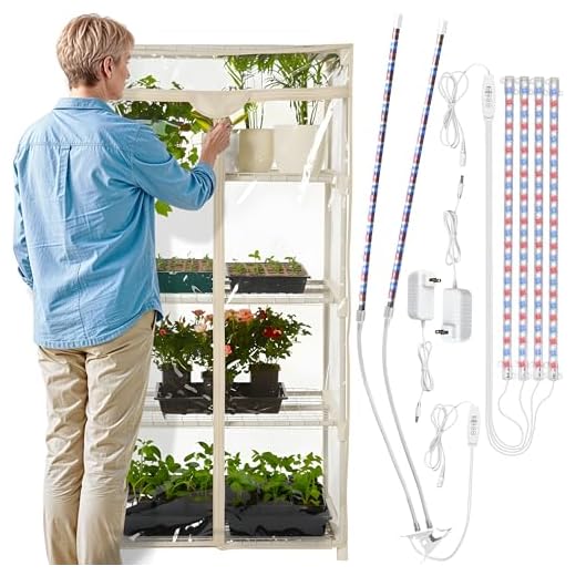 Carpathen Indoor Greenhouse with Grow Lights - 4 Tiers 27.2"L x 19.3"W x 54"H with 1 Dimmable 15W Full Spectrum LED Light Strip and 1 Gooseneck Plant Lamp Clip-on - Mini Greenhouse with Zip PVC Cover