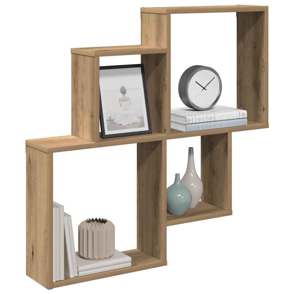 Wandregal Artisan-Eiche 80x15x78,5 cm Holzwerkstoff Schweberegal starker 60 kg Hängeregal Modernes Design Bodenfrei Bad Küche Wohnzimmer Schlafzimmer