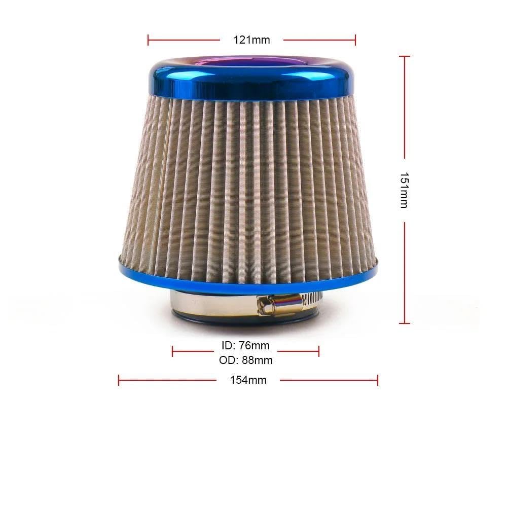 Motor Del Coche Filtro De Aire Universal Lavable Acero Inoxidable De 3''/76 Mm Elemento De Filtro De Admisión De Aire Frío Filtro De Aire Del Motor Del Automóvil