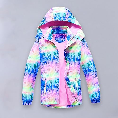 Toddler and Girls Waterproof Fleece Lined Rain Jacket Tie Dye Print Raincoat for Kids Windproof Kids Poncho Rain2