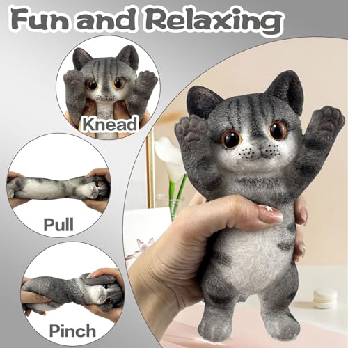 Image of Big Hand Painted Cat Squishy Toys,Large Cute Ultra Soft Kitty Squeeze Fidget Toys for Stress Relief ,Kawaii Squishies Sticky Animal Toys for Adults Kids,Decompression Sensory Balls Toys (H)