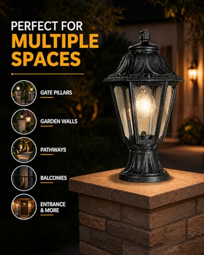 Image of Fumagalli Mikrolot Anna, Black Body Clear Diffuser| E27 Post Top| Shockproof| UV Stabilized| Antirust & Anti Corrosive| Modular Design| Long-Life| IP55