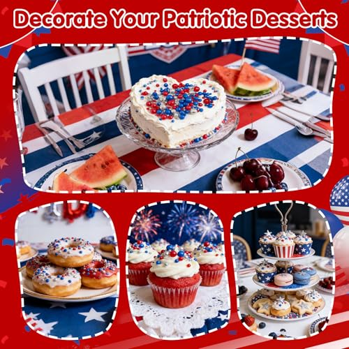 Image of Edible Patriotic Sprinkles,July 4th Blue Red and Silver Pearl Sprinkle Mix for USA Baking Decorations,130g,Edible Sugar Pearls for Captain Cake Decorating,Cookies,Ice Cream,Fondant Cake,Cupcakes,Desserts,Flag Day,Independence Day,4th of July Party Supplies