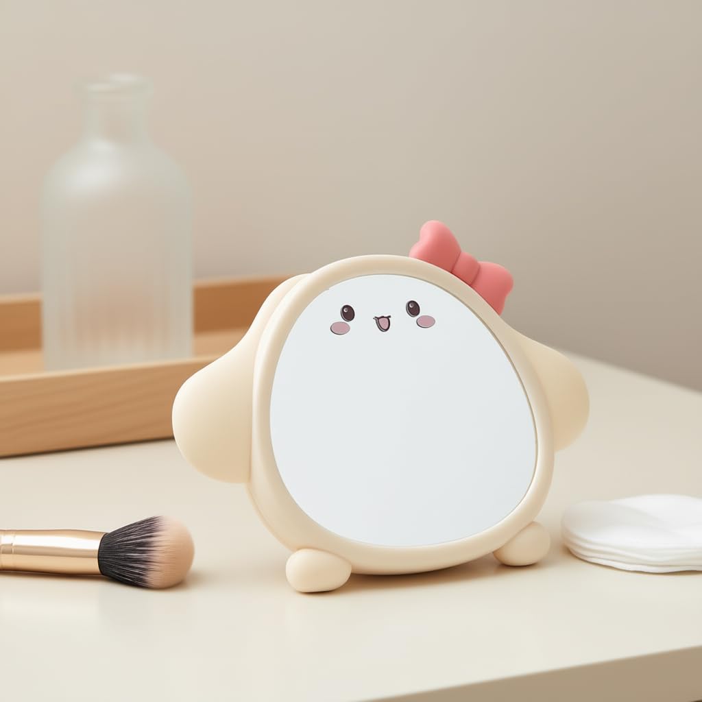 Wevolv Puppy Shaped Round Tabletop Vanity Mirror | Portable Folding Makeup Mirror with Stand & Hanging Option | Cute Desk & Travel Mirror for Bedroom, Dressing Table & Home Décor (B-Pink)-image-25