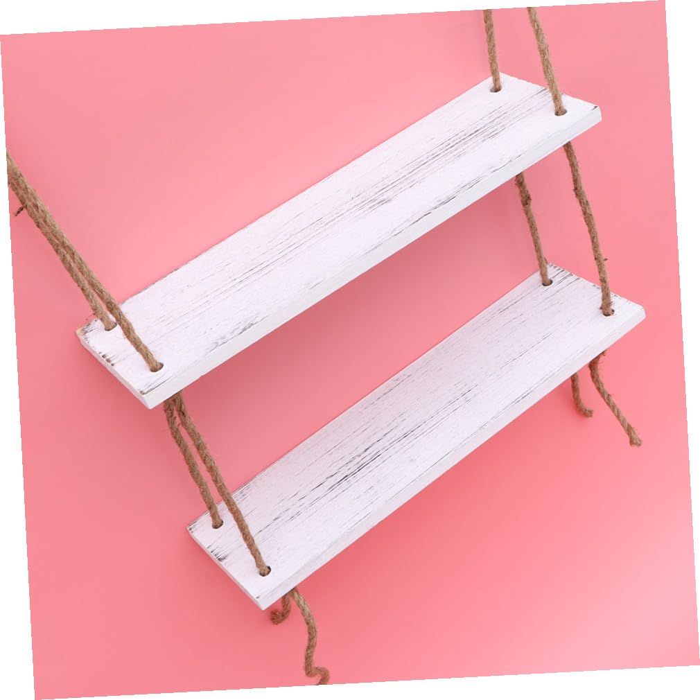 OUNONA 2livello Scaffale Bianco Sospeso Mensole in Mensola Espositiva in Juta Scaffale Espositivo Per Organizzare Oggetti Piccole Dimensioni