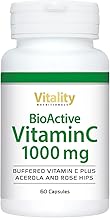 BioActive Vitamin C High Dose Capsules with 1000mg Pure Vitamin C per Capsule 60 Pieces with Acerola and Rosehip, No Additives, Bioactive. Vitality Nutritionals by VitaminExpress