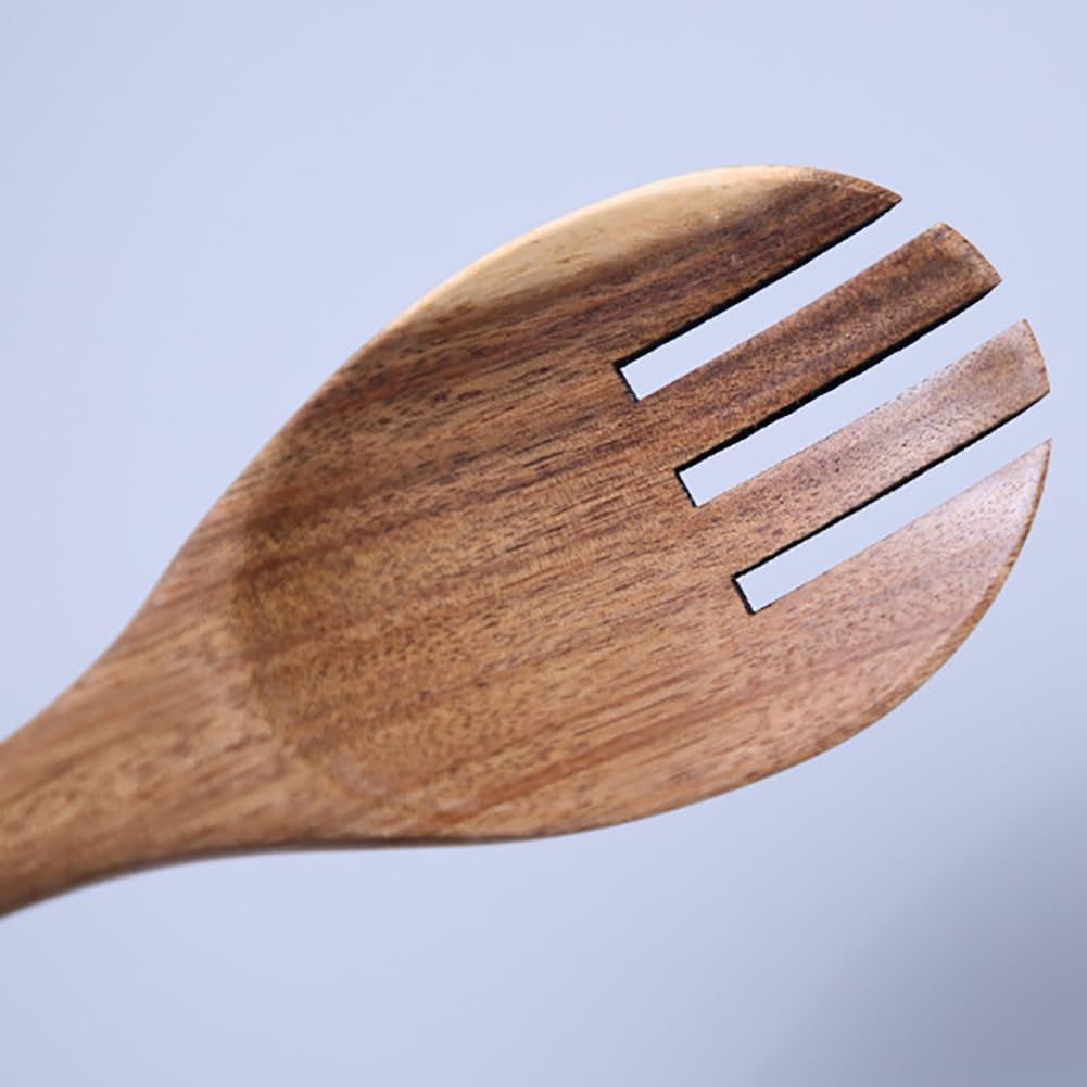 2 Pcs Wooden Salad Servers Salad Serving Forks Wood Salad Mixing Spoons Long Handle Salad Tongs Kitchen Cooking Utensil Cutlery Set