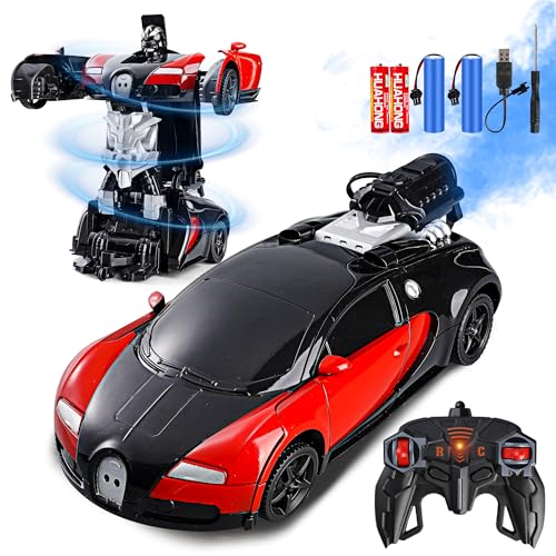 Daioller Voiture Télécommandée pour Enfants,Véhicule Robot Transformable,Jouet Véhicule Rechargeable avec Rotation à 360 Degrés,Robot Enfant avec Brume...