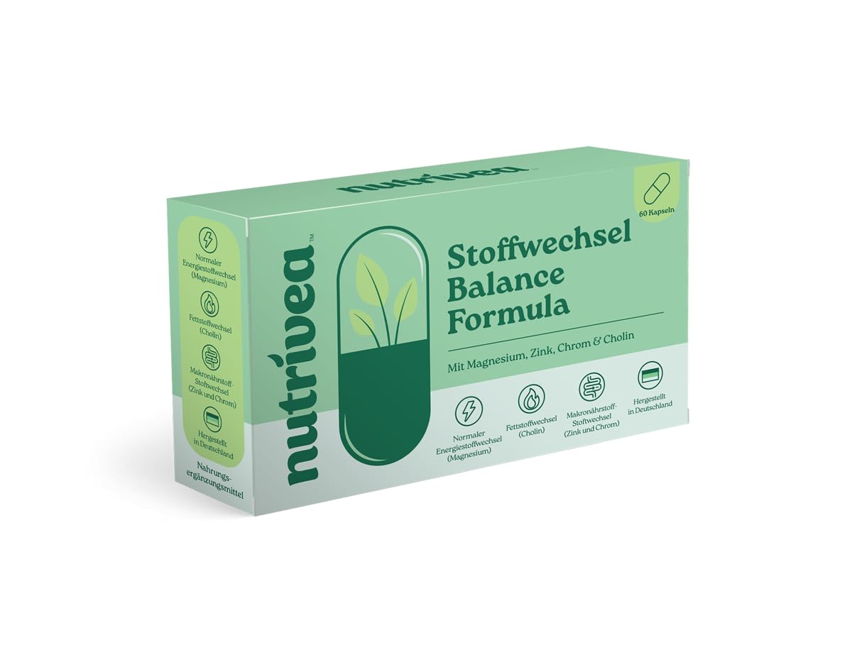Stoffwechsel Balance Kapseln – Cholin Magnesium Zink Chrom Formula | Mit Cholin & Magnesium für Stoffwechsel – Grüntee, Kurkuma, CLA, Zink & Chrom – hochdosiert, vegan, laborgeprüft – 60 Kapseln
