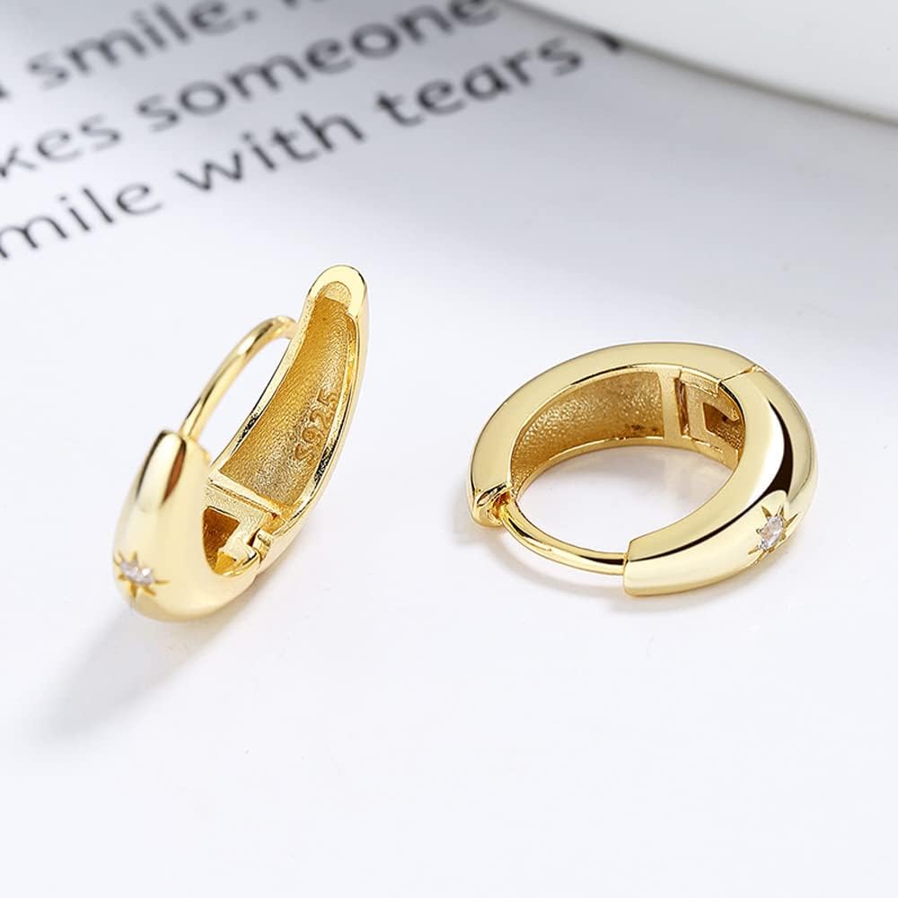 MIKAMU 925 Sterling Silver Star Hoop Earrings for Women CZ cubic zirconia (gold)