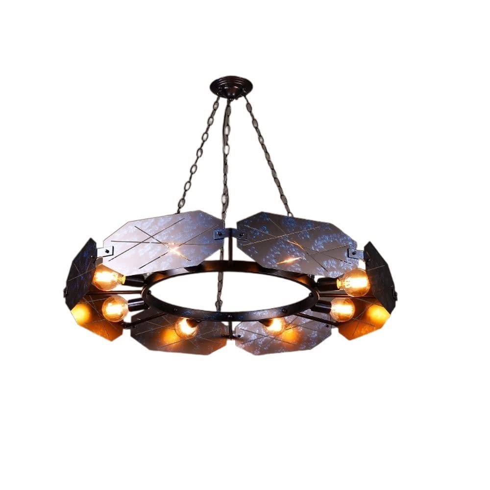 Suspension vintage en fer rouille antique avec 8 douilles E27 pour ampoules Edison