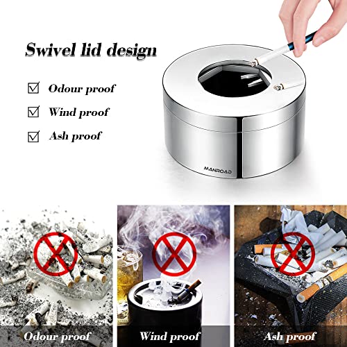 Manroad Ashtray, Smokeless Ashtrays For Cigarettes Indoor Cigar Ashtrays 304 Stainless Steel Ash Tray Outdoor Car Ashtray With Lid Smell Proof Windproof Ashtray For Home Office Patio Decoration #TOP2